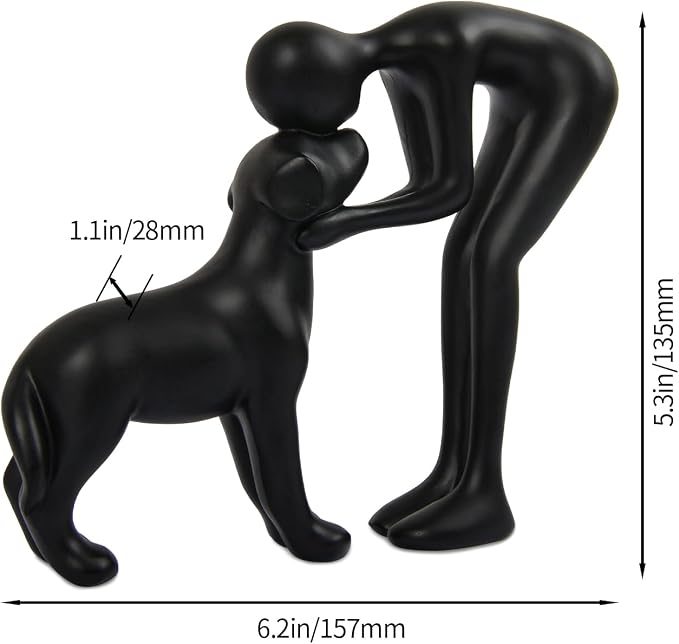 Abstract Person and Dog Sculpture Head-to-Head Figurine Black | abstract - Image 3