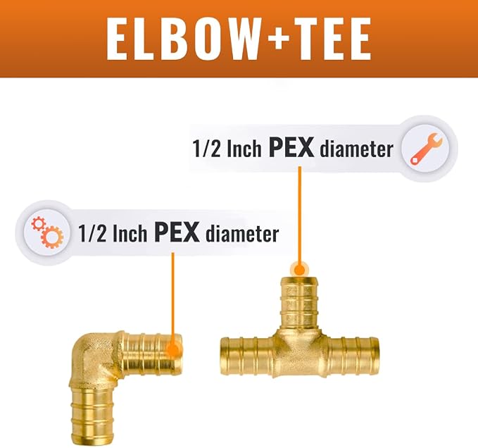 1/2 inch PEX Fittings, Elbow + Tee Kit | Brass - Image 2