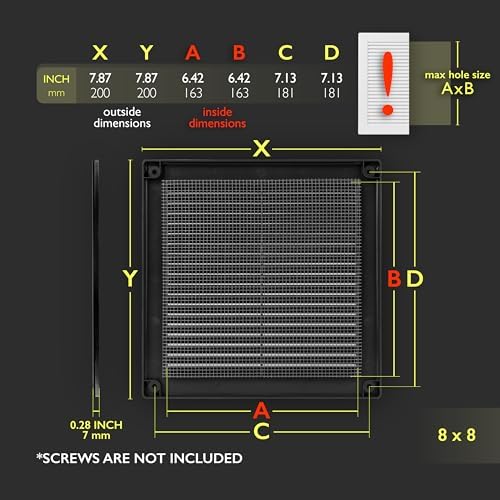 8 x 8 Inch Black Air Vent Cover – Plastic Square Air Vent Grill Cover - Image 2