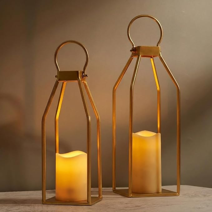 Perfnique Modern Farmhouse Lantern Decor, 2 LED 6hr Timer Flameless Candles ＆ - Image 6