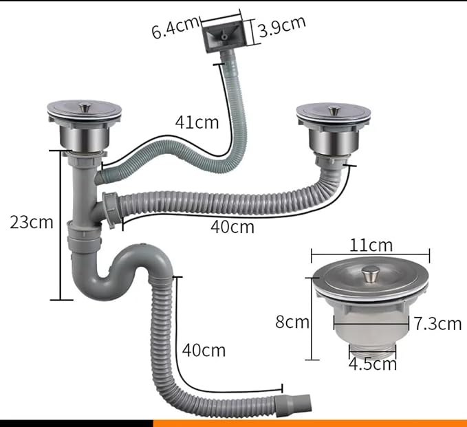 Kitchen Double Sink Drain Kit, 11cm Flexible Sink Drain Pipe Kitchen Sink - Image 9