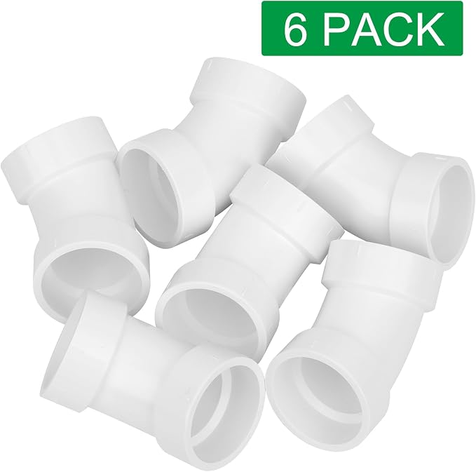 6Pack 1-1/2" PVC DWV Sanitary 45-Degree Elbow Pipe Fitting Connector White - Image 5