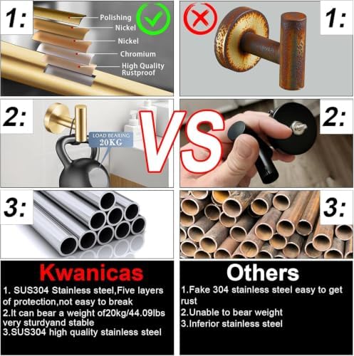5 Pieces Brushed Gold Bathroom Hardware Accessories Set, SUS304 Stainless Steel - Image 4