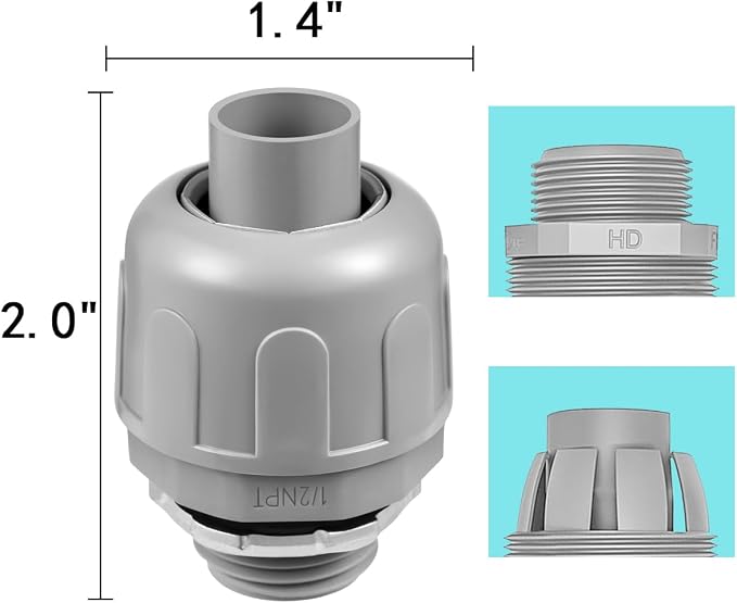 10-Pack 1/2" NPT Liquid Tight Connector Conduit Fitting UL PVC Straight | UV - Image 2