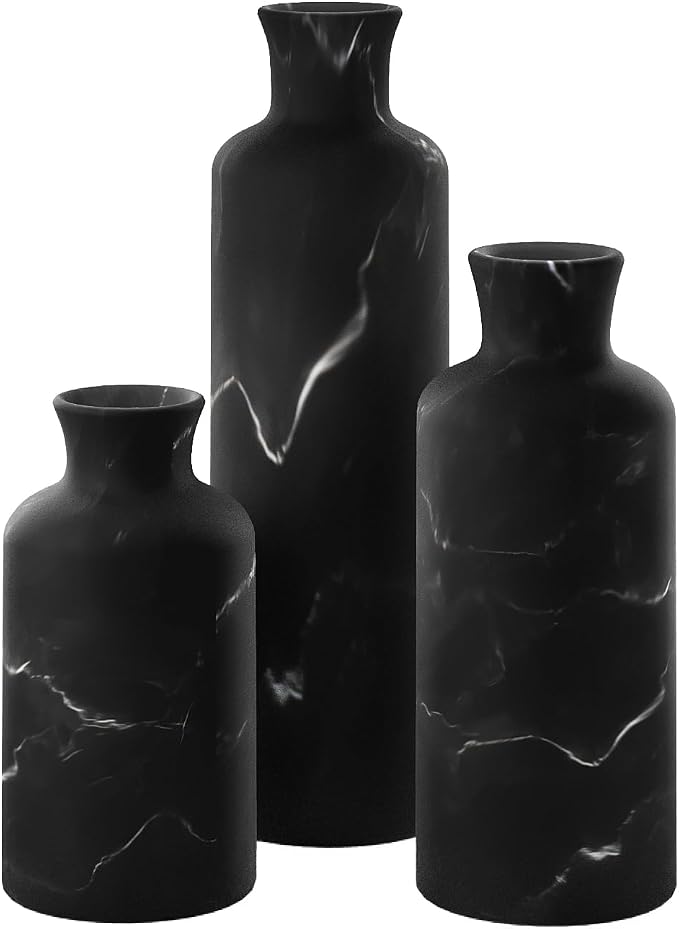 Creative Scents Black Marble Look 3pc Vase Set – Boho Vases by CreativeScents