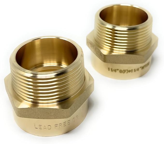 Cascada Lead-Free 1 1/4" G Thread Female to NPT Male Adapter | Brass Pipe - Image 4