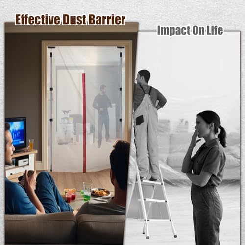 12FT Dust Barrier Poles 4 Pack, Stainless Steel Retractable Zipper Wall Poles - Image 6