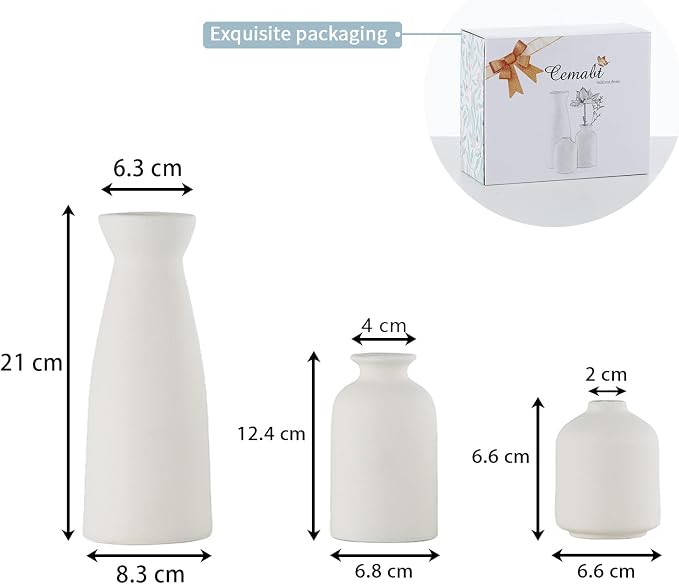 CEMABT White Ceramic vase Set-3 Small Flower vases - Image 3
