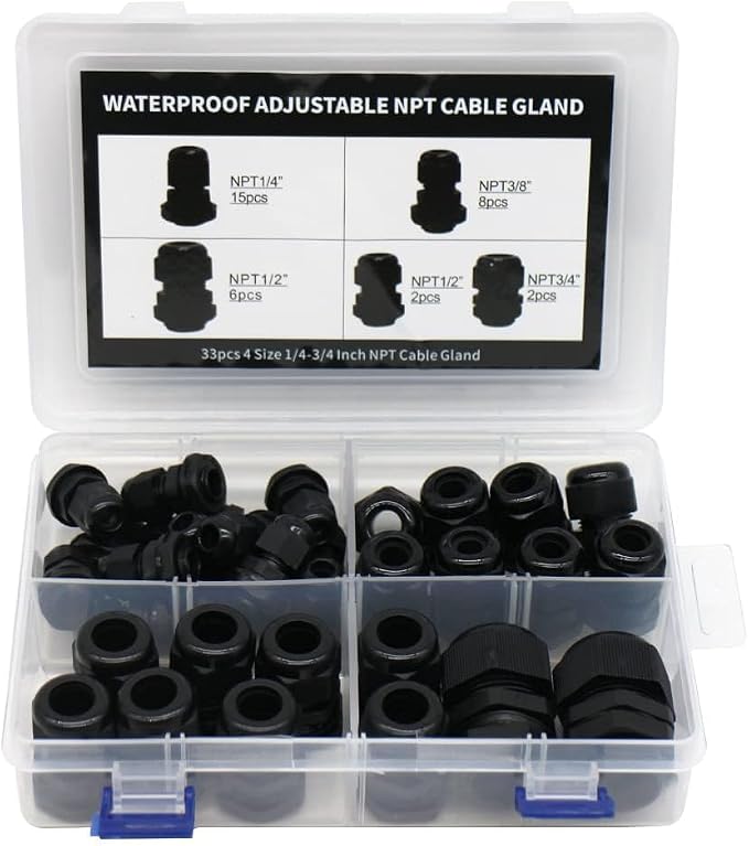 Electrical Conduit Fittings 33 Pack Adjustable 3-18mm Nylon PA66 Cable Glands - Image 3