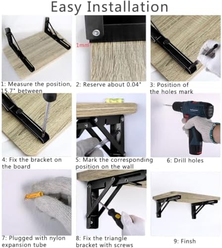 12 Inch Black Folding Shelf Brackets, 2 Pack Metal Heavy Duty Shelf Bracket - Image 6