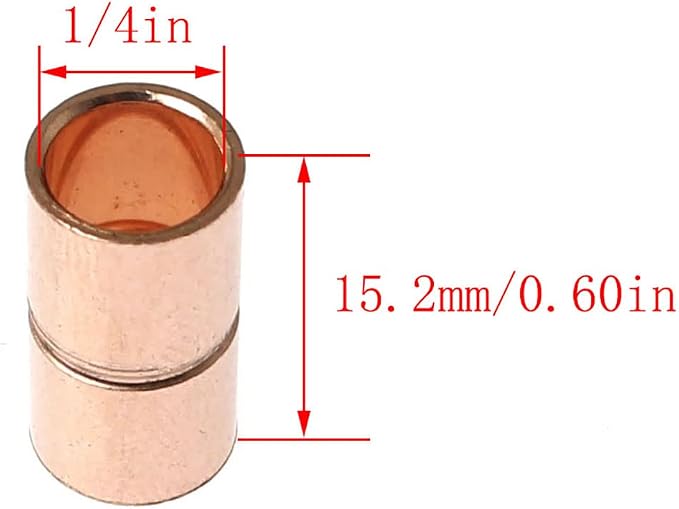 RLECS 8pcs Straight Copper Coupling Rolled Tube Stop Pipe Fitting 1/4 Inch ID - Image 4