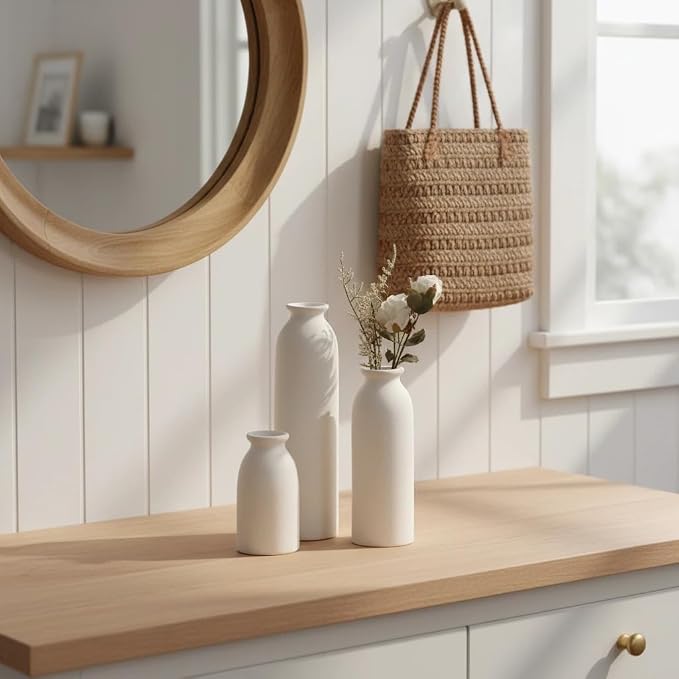 CEMABT Beige Ceramic vase Set-3 Flower vases - Image 3