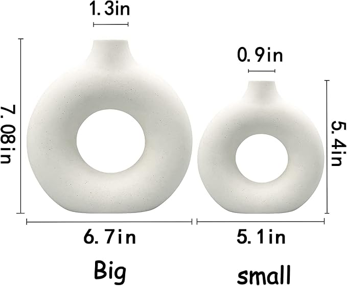 White Ceramic Vases- 2 for Modern Home Decor, Round Matte Boho Vase for Decor - Image 4