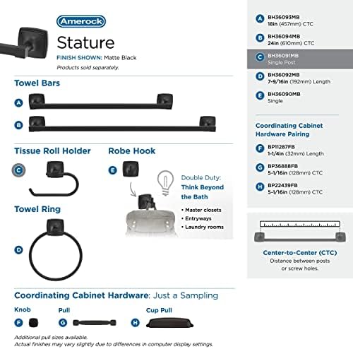 Amerock Stature 6-5/16" Matte Black Single Post Toilet Paper Holder - Image 4