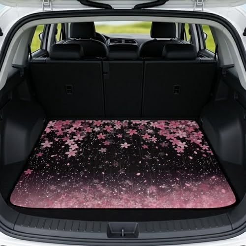 Black Cherry Blossom Print Work Trunk Mat Heavy Duty Foldable Cargo Liner by Mintulipy