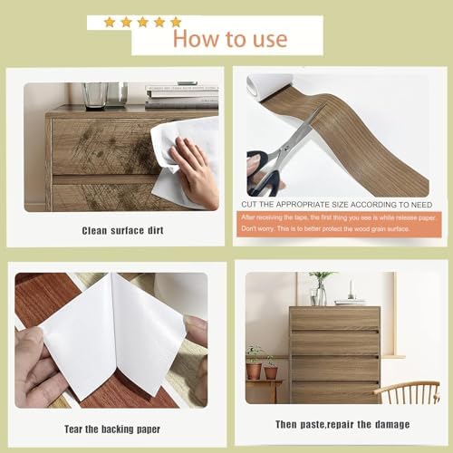 Wood Grain Repair Tape, 5.9 inch X 32ft Self Adhesive Wood Colored Tape - Image 5
