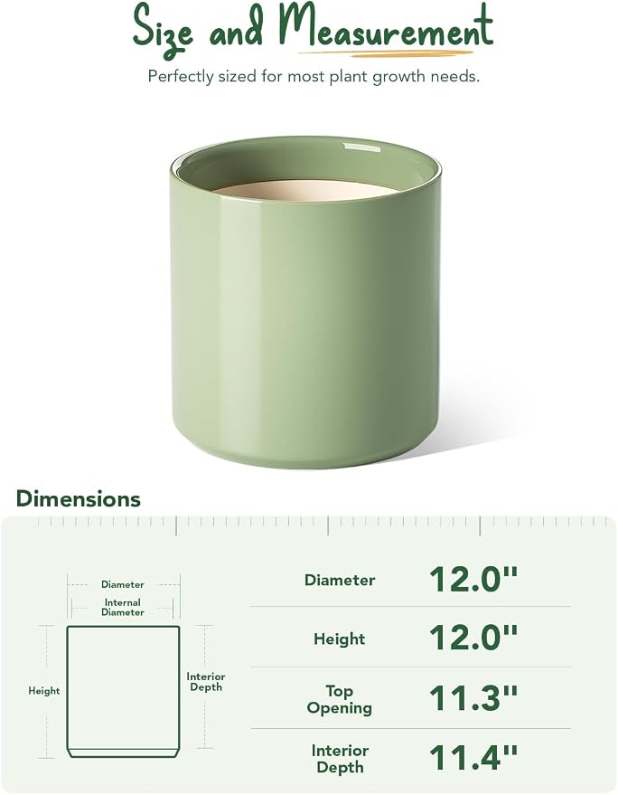 LE TAUCI 12 Inch Pot for Plants, Ceramic Planters for Indoor Plants, - Image 4