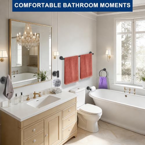5 Pieces Bathroom Hardware Accessories Set Matte Black, 24Inch Round Towel - Image 2