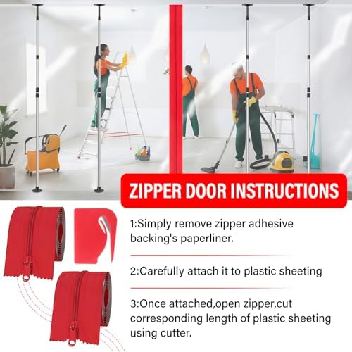 10FT Dust Barrier Poles Kit, Spring Retractable Zipper Wall Poles - Image 7