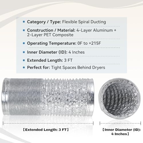 4 Inch Dryer Vent Hose Kit, Flexible Dryer Duct 3 FT - Image 3