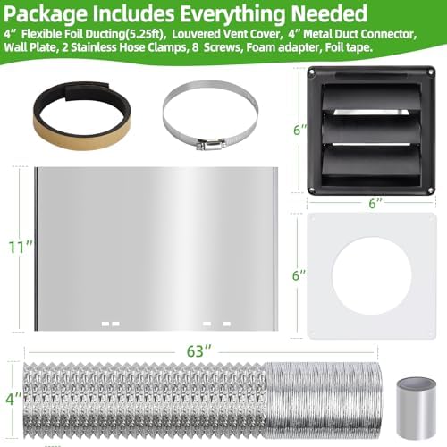 4"Dryer Vent Kit Through Wall w/Hose/Duct Connector/Wall Plate, 9ps Vent Kit - Image 3
