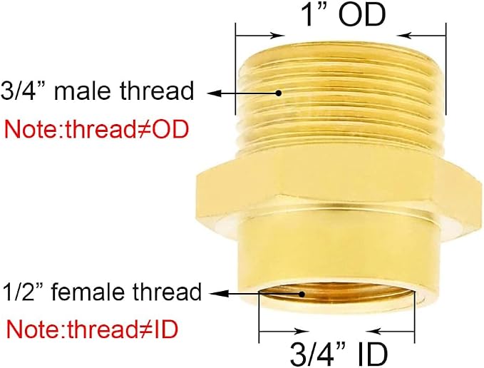 Joywayus 1/2" NPT Thread Female × 3/4" G Thread Male Brass Pipe Fitting Adapter - Image 3
