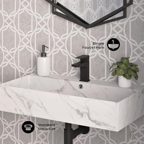Claire 22” Rectangle Wall-Mount Bathroom Sink in White Marble - Image 5