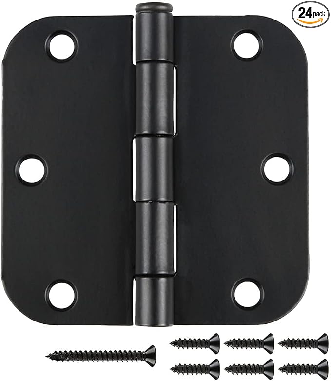 24 Pack Rounded Matte Black Door Hinges 3.5 Inch by JIWDOORHINGESFORHOME