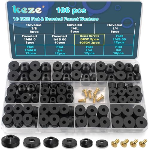 KEZE 106 PCS 10 Size Faucet Washers Assorted Kit by KEZE