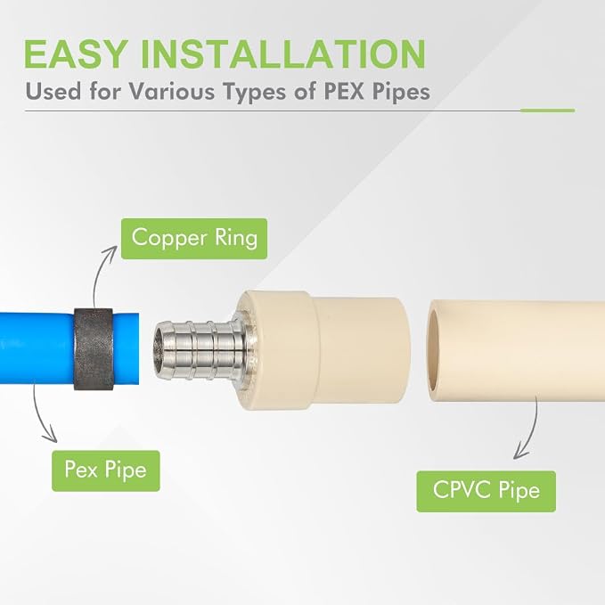 12 Pack 1/2" Pex x 1/2" CPVC Transition Adapter Heavy Duty Brass Barb PEX - Image 5