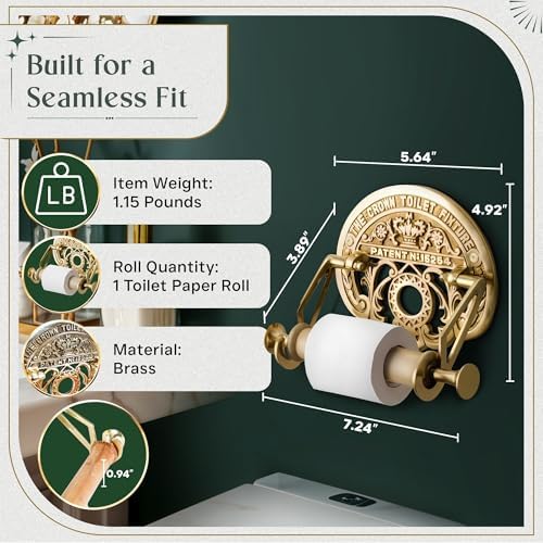 Bright Brass Wall Mount Toilet Paper Holder 7.25" Wide Vintage Crown Style - Image 3