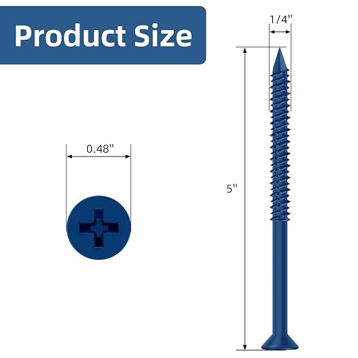 1/4" x 5" Concrete Screw Anchor Blue Flat Head Screws - Image 2