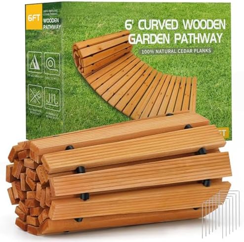 RELIANCER 6' Wooden Garden Pathway, Outdoor Roll Out Cedar Curved Walkway by RELIANCER