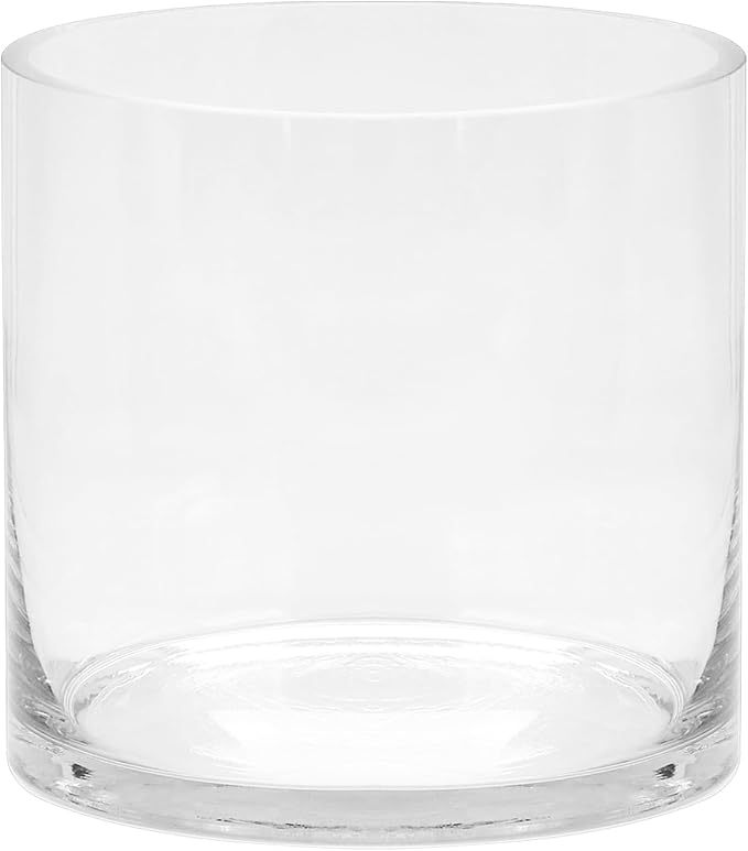 10" Wide 10" Tall Large Hand Blown Sturdy Clear Cylinder Glass Vase, by Unknown
