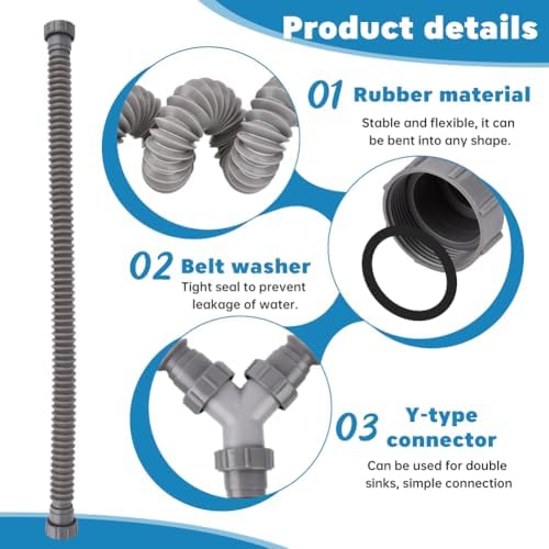 Double Sink Drain Kit, Flexible Sink Drain Pipe 1-1/2 inch Trap Fits Sin-k Bowl - Image 5