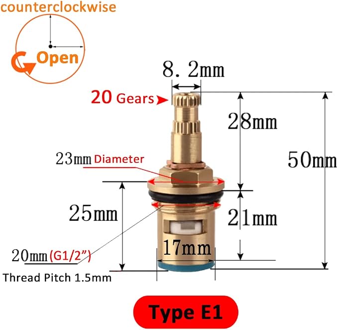 Faucet Ceramic Stem Cartridge Valve, G1/2" Brass Tap Ceramic Disc Cartridge - Image 2