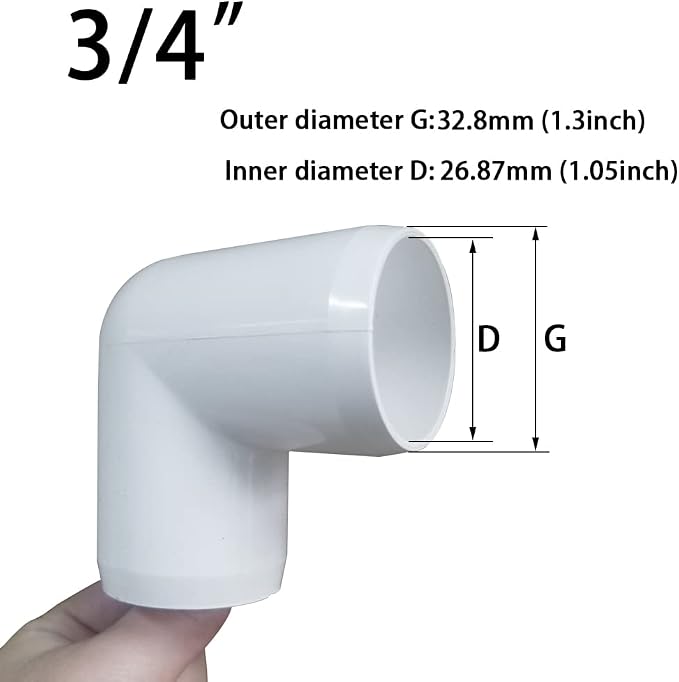 3/4" 90 Degree PVC Elbow Fitting, Furniture Grade 2 Way Right Angle Elbow Side - Image 2