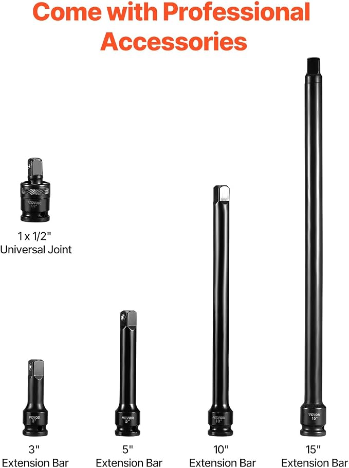 VEVOR Impact Socket Set, 1/2 Inches 43 Piece Impact Sockets, 1/2 Inches Drive - Image 4
