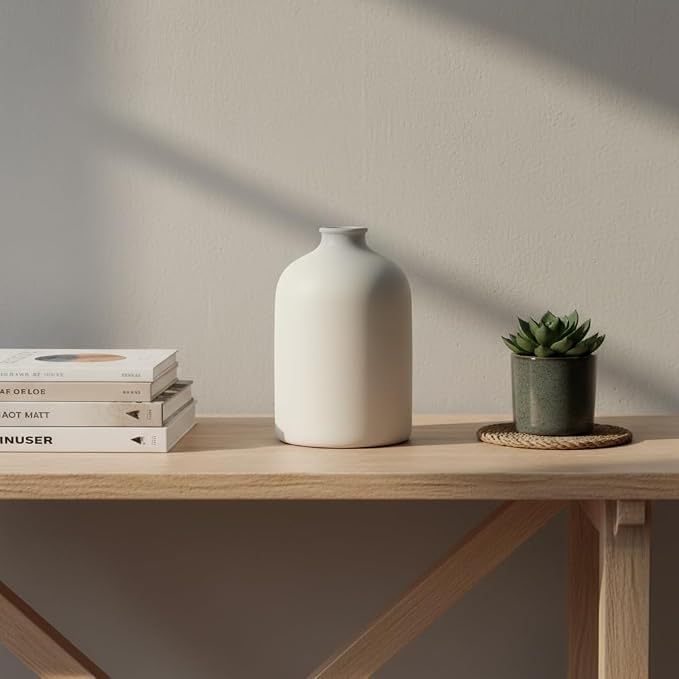 Carrot's Den White Ceramic Vase, Matte Textured Entryway Table Decor | Textured - Image 7