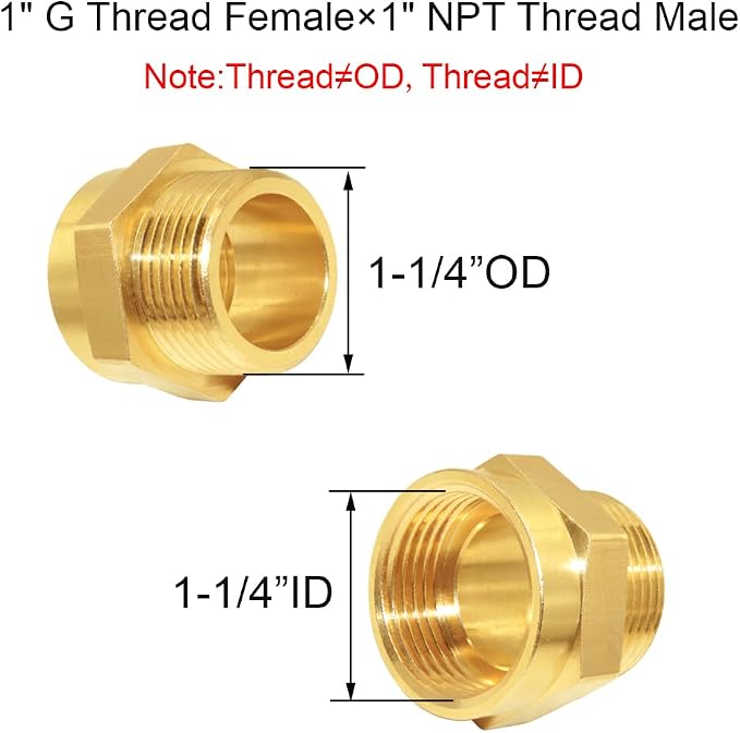 Joywayus Brass Fitting 1" G Thread Female×1" NPT Thread Male Brass Pipe Fitting - Image 2