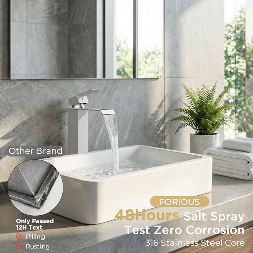FORIOUS Vessel Bathroom Sink Faucet 1 Hole Single Handle Brushed Nickel - Image 4