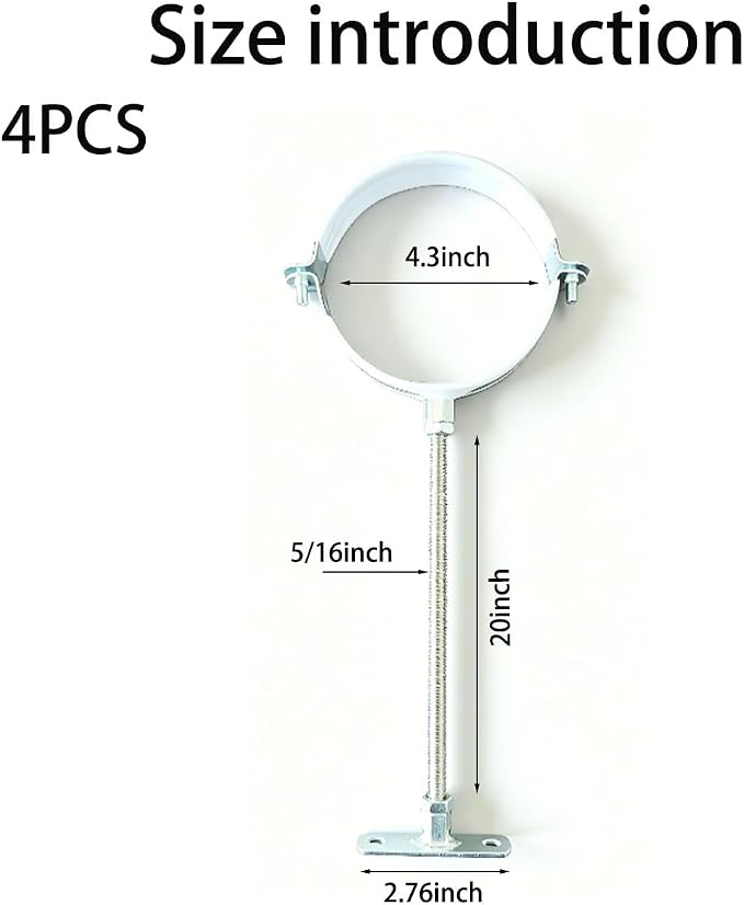 White 4 Sets 4-Inch Adjustable Pipe Hanger Strap, Heavy Duty Galvanized Iron - Image 2