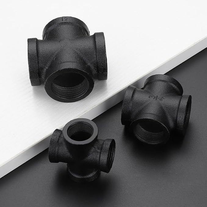 1/2" Black Pipe Fittings 4-Way Cross Fitting Home Expert 10 Pack | Malleable - Image 2