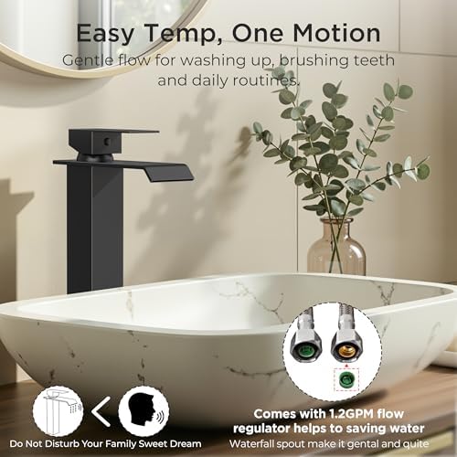 FORIOUS Vessel Tall Bathroom Sink Faucet 1 Hole Single Handle Matte Black - Image 5