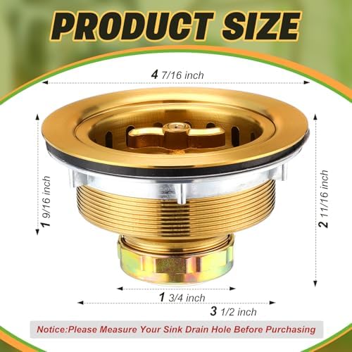 Threehoney 2 Pcs Kitchen Sink Drain Strainer 3-1/2 Inch Gold Stainless Steel - Image 2