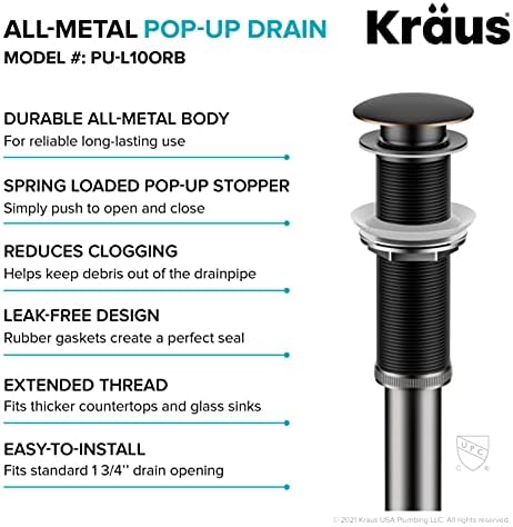 KRAUS Bathroom Sink Pop-Up Drain Assembly in Oil Rubbed Bronze - Image 4