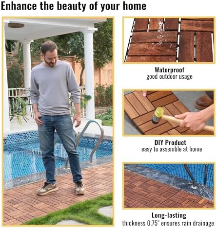 10 PCS Interlocking Deck Tiles, Crossed Pattern 12"x12" Acacia Wood Outdoor - Image 6