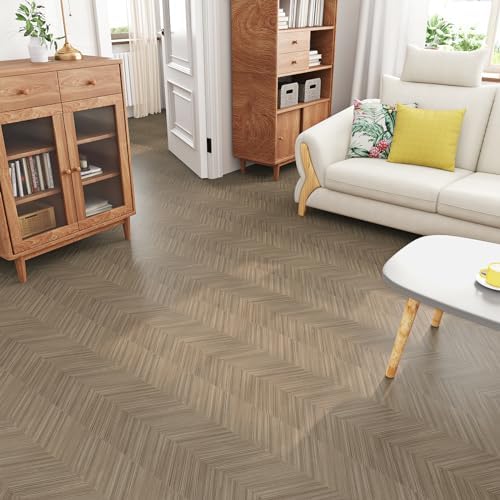 Livelynine 15.8x197 Inch Chevron Wood Floor Contact Paper Waterproof Linoleum - Image 4