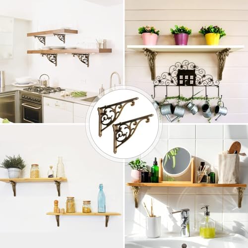 Khtumeware 8 Pack Antique Brass Shelf Bracket 8 Inch, Decorative Brackets - Image 6