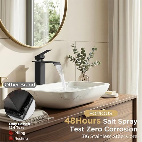 FORIOUS Vessel Tall Bathroom Sink Faucet 1 Hole Single Handle Matte Black - Image 4